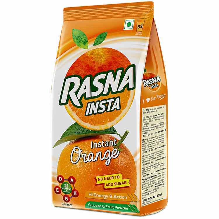 Rasna Fruit Plus Orange Pouch 750g