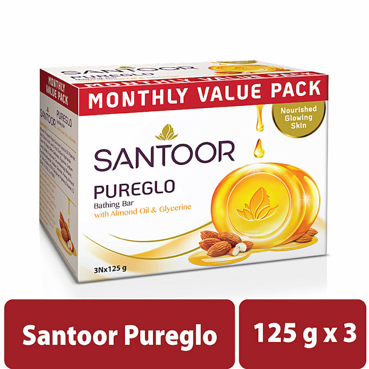 Santoor Soap Pure Glo 125g 3s