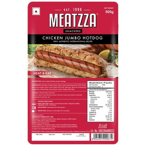 Meatzza Chicken Jumbo Hot Dog Skin Less 500g