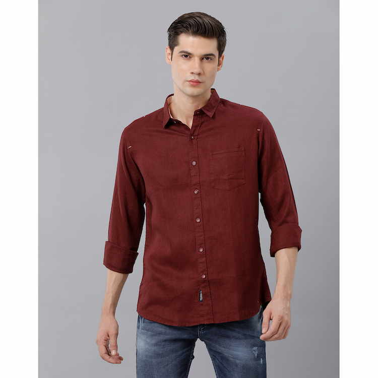 Marco Donateli Mens Maroon Solid Casual Shirt Medium 6296