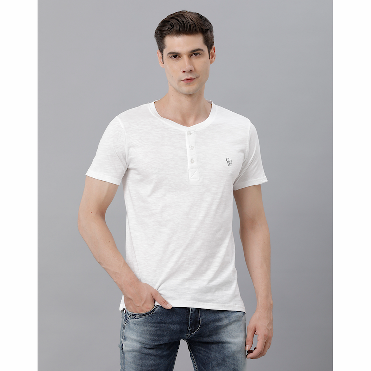 Cortigiani Mens White Solid Neck Tshirt Medium 21607