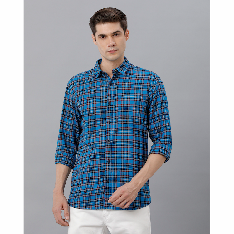 Eten Mens Royal Blue Checked Casual Shirt Small 09 194