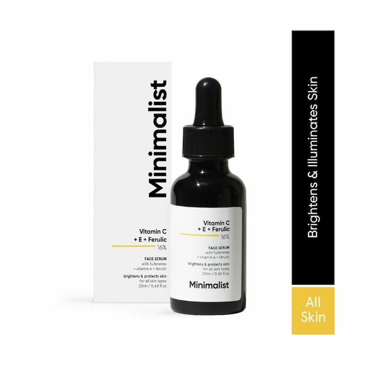 Minimalist 16% Vitamin C Face Serum (Advanced) With Vit E, & Ferulic Acid For Glowing Skin | Advanced Brightening Formula With Power Of Vit C & E, Ferulic Acid & Fullerenes | 20Ml