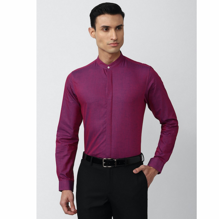 Peter England Men Slim Fit Dark Pink Textured Men Casual Shirt 39 PESFOSLF450100