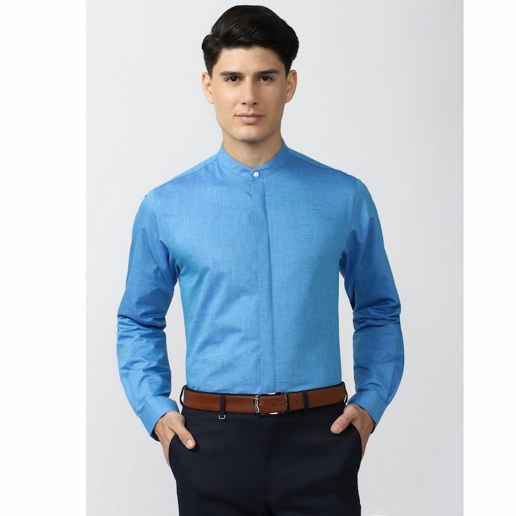 Peter England Men Slim Fit Blue Textured Men Casual Shirt 39 PESFOSLFI60759