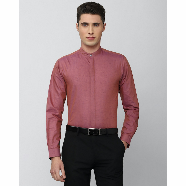 Peter England Men Slim Fit Dark Pink Textured Men Casual Shirt 39 PESFOSLFQ39567