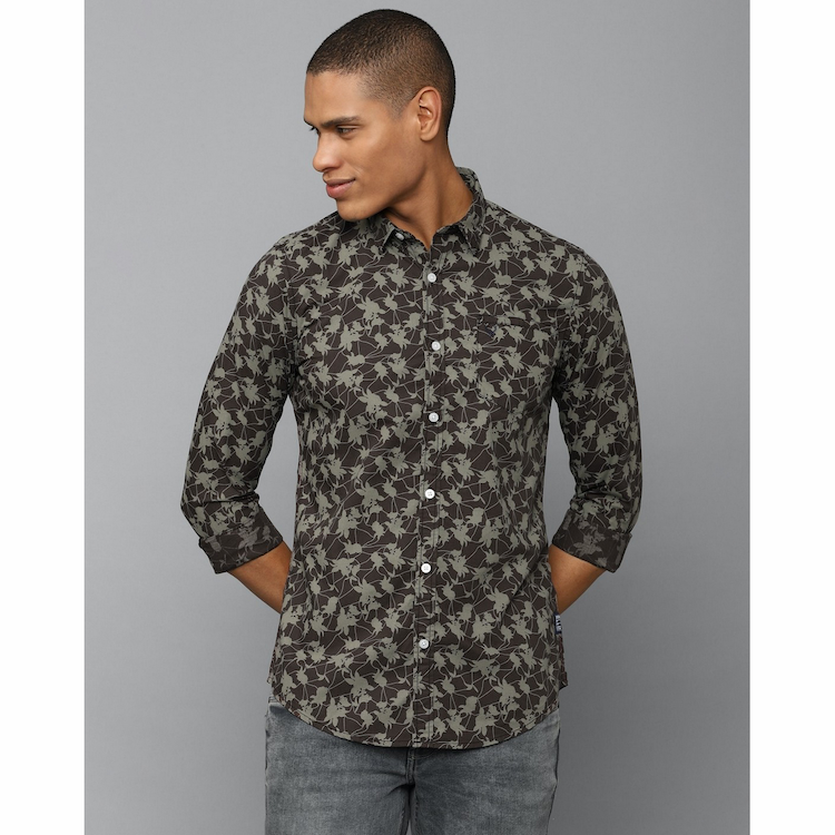 Allen Solly Mens Custom Fit Brown Print Casual Shirt