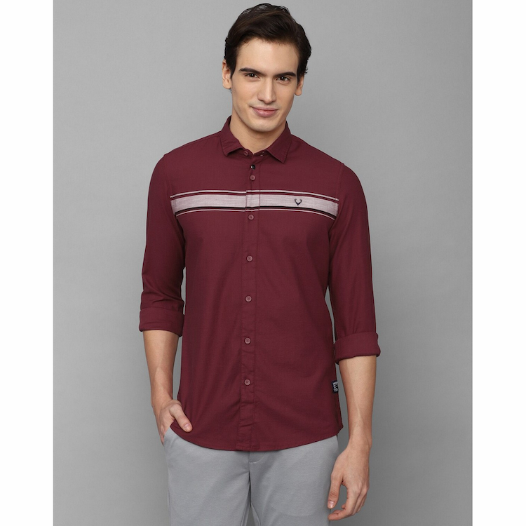 Allen Solly Mens Custom Fit Maroon Stripe Casual Shirt