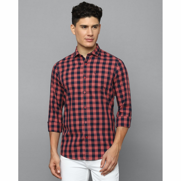 Allen Solly Mens Custom Fit Pink Check Casual Shirt