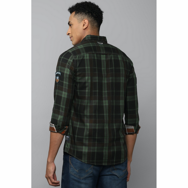 Allen Solly Mens Custom Fit Green Check Casual Shirt