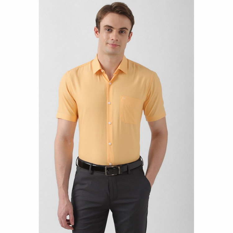 Peter England Mens Regular Fit Yellow Solid Casual Shirt 40 PESHONUPB30961