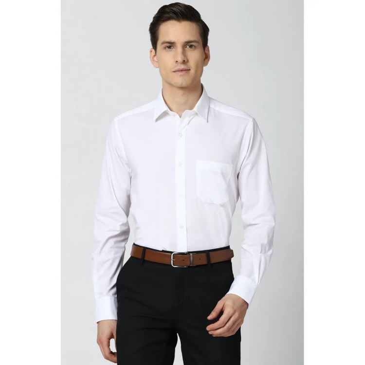 Peter England Mens Regular Fit White Solid Casual Shirt