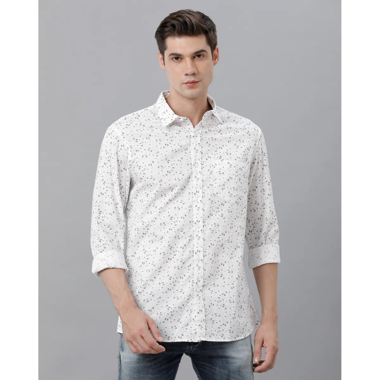 Cortigiani Mens White Printed Casual Shirt