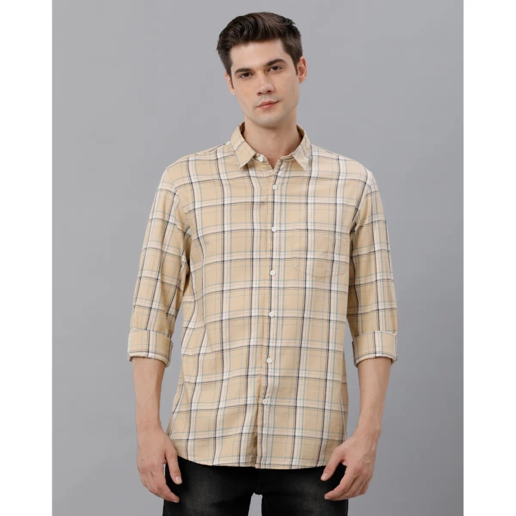 Cortigiani Mens Cream Checked Casual Shirt