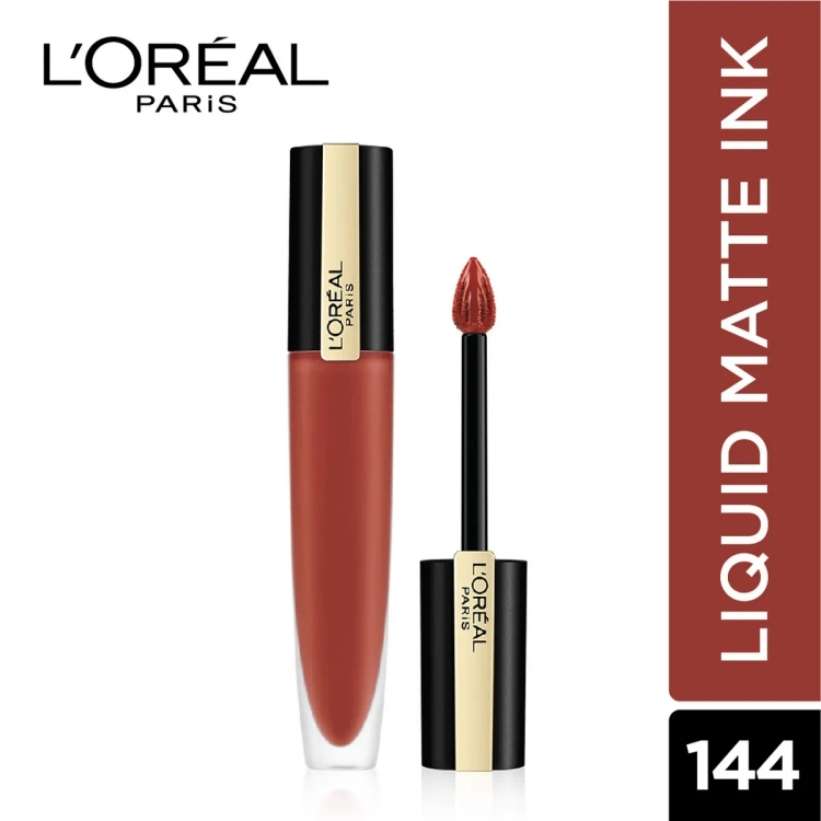 Loreal-Paris Lipstick, Liquid Format With Matte Finish, Oil-In-Water Formula, Breathable And Lightweight Feel, Non-Flaking, Colour: 144 I Conquer, 7Ml