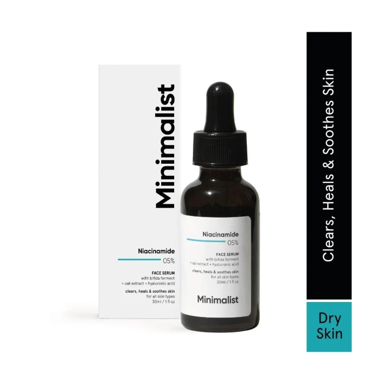Minimalist 5% Niacinamide Face Serum For Clear Glowing Skin, Reduces Dullness, Hydrates & Repairs Skin With Vit B3 & Hyaluronic Acid, Day & Night Serum For Dry & Sensitive Skin, For Women & Men,30 Ml