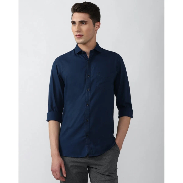 Peter England Men Slim Fit Navy Solid Men Casual Shirt