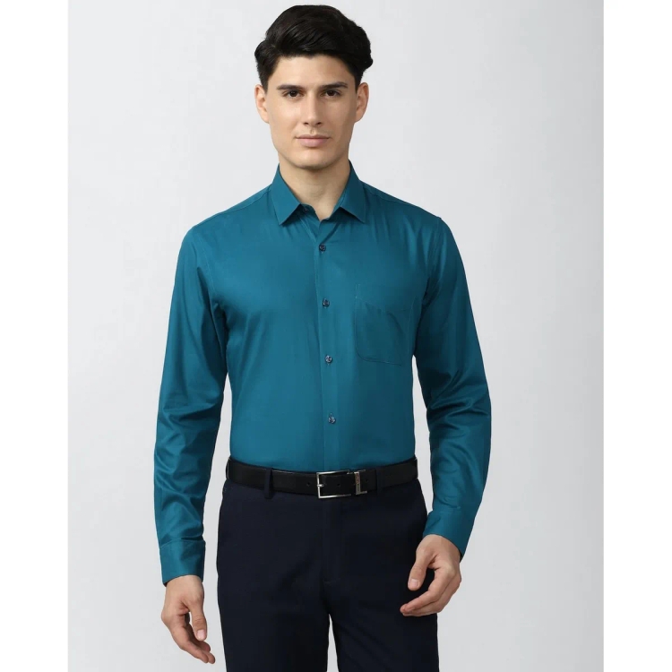 Peter England Men Regular Fit Blue Solid Men Casual Shirt 39 PESFONUPN25906
