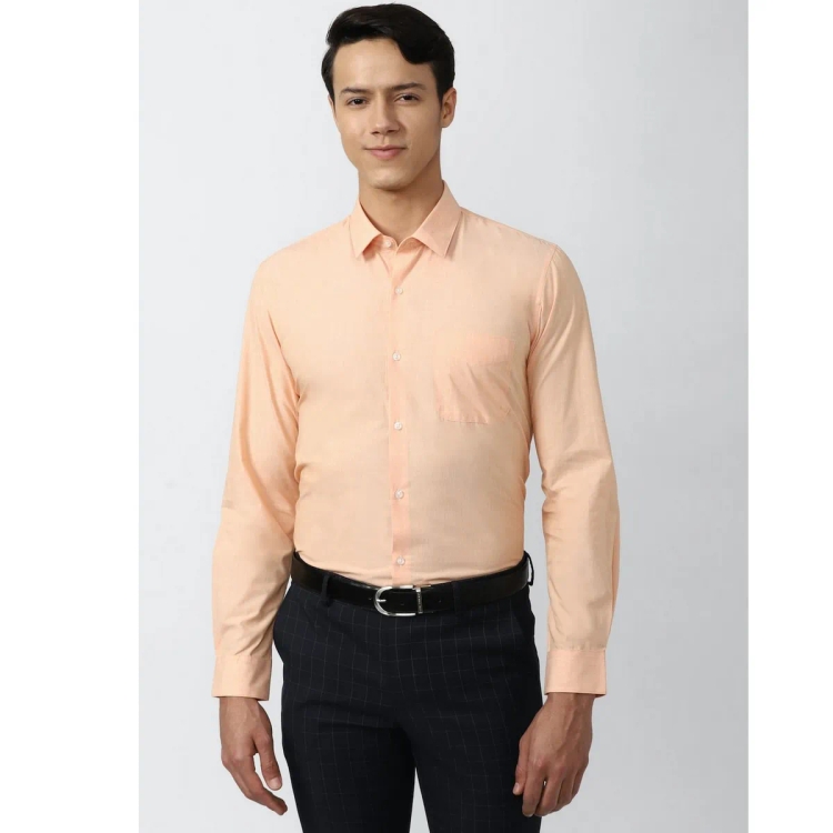 Peter England Men Slim Fit Peach Textured Men Casual Shirt 42 PESFOSLPE52336