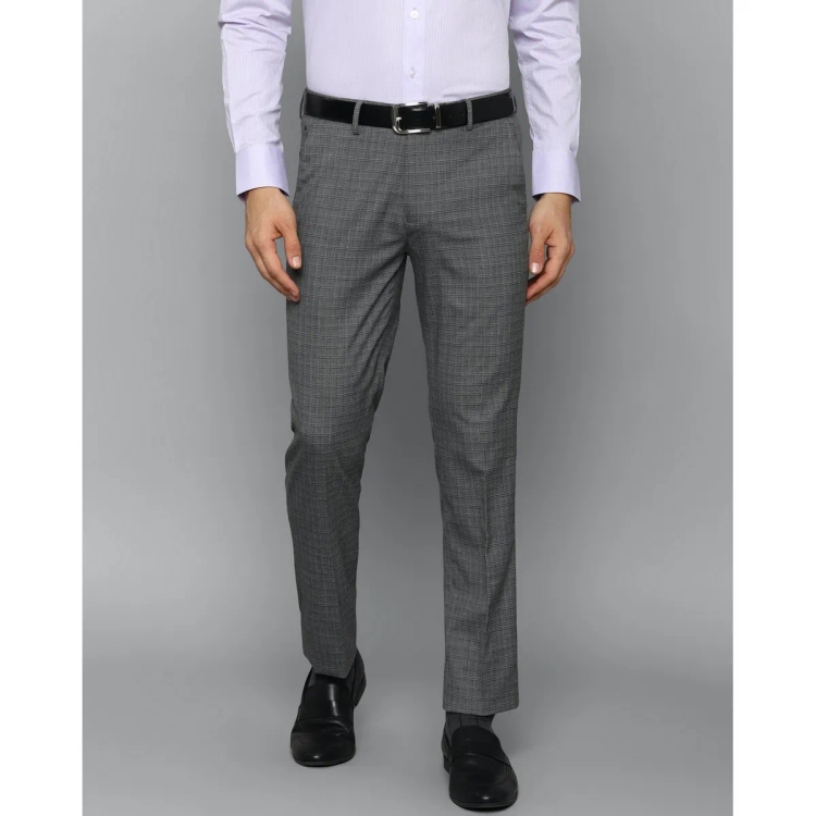 Louis Philippe Men Slim Fit Grey Check Fromal Trousers