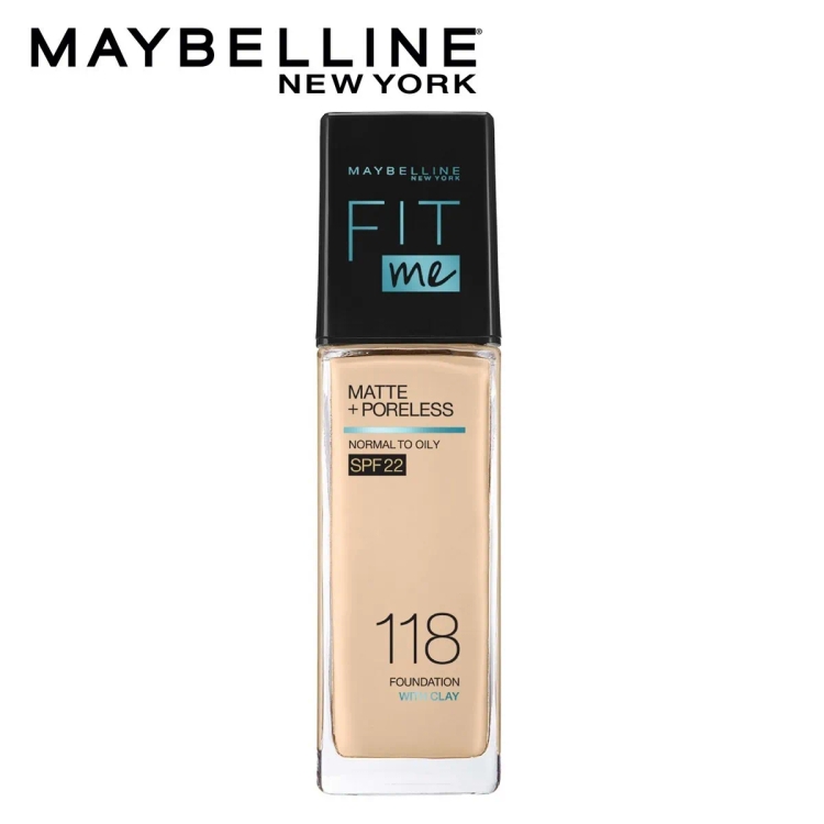 Maybelline New York Liquid Foundation, Matte Finish, With Spf, Absorbs Oil, Fit Me Matte + Poreless, 118 Light Beige, 30 Ml