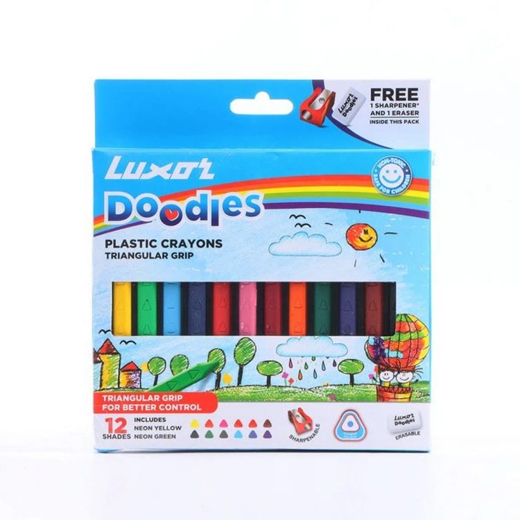 Luxor Plastic GripCrayon 12Col-2385