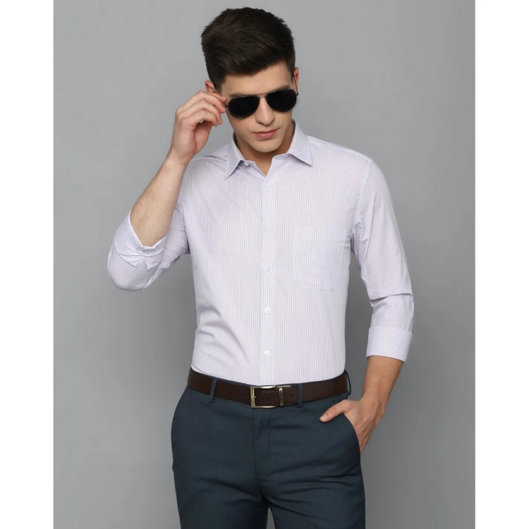 Louis Philippe Men Slim Fit Pink Stripe Formal Shirt