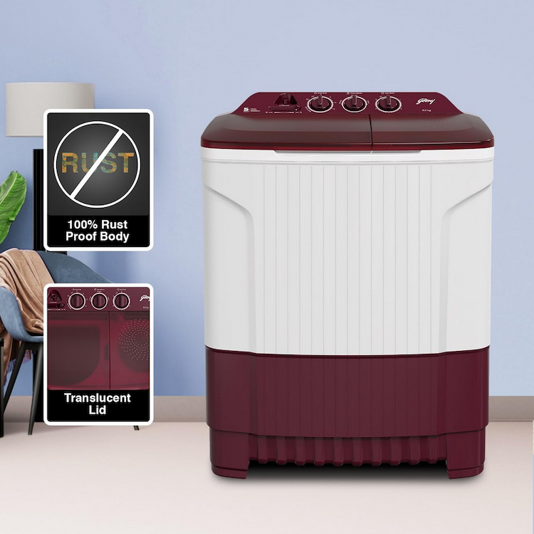 Godrej 8 kg 5 Star  Semi Automatic Top Load Washing Machine WS EDGE CLS 80 5.0 SN2 M Wine Red