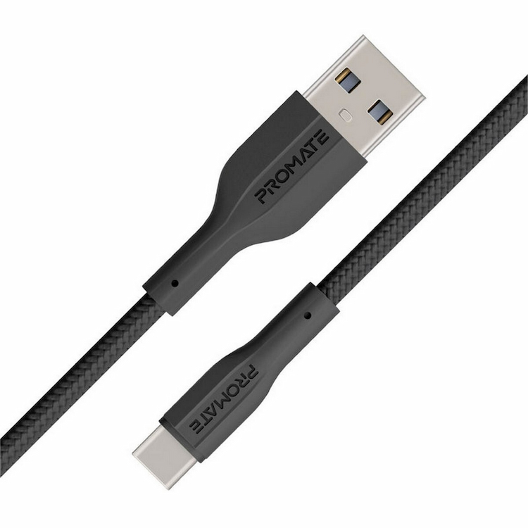 Promate High Tensile Strength Data & Charge USB-C Cable Braided XCord Black