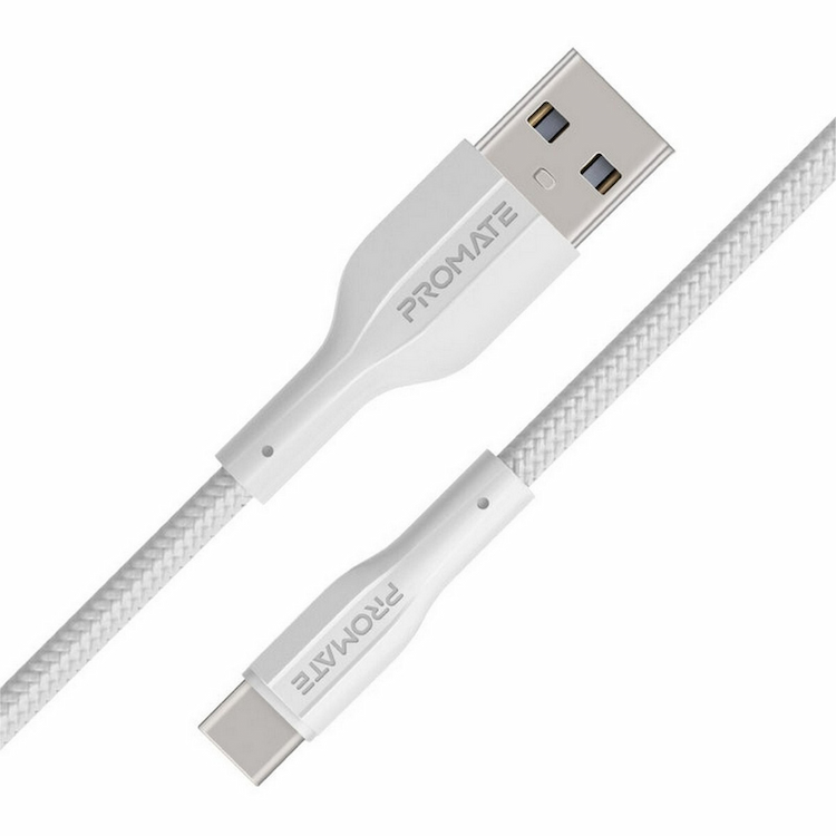 Promate High Tensile Strength Data & Charge USB-C Cable Braided XCord White