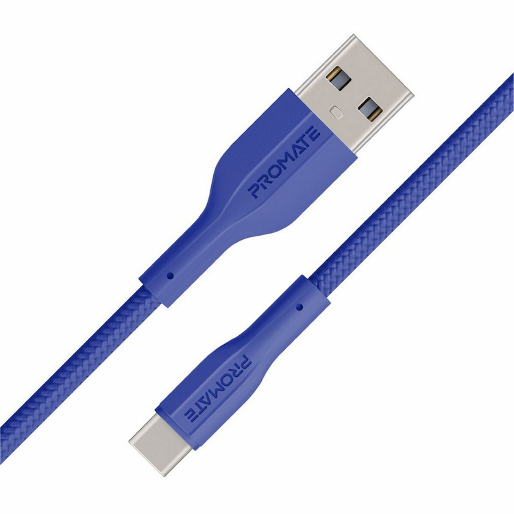 Promate High Tensile Strength Data & Charge USB-C Cable Braided XCord Blue