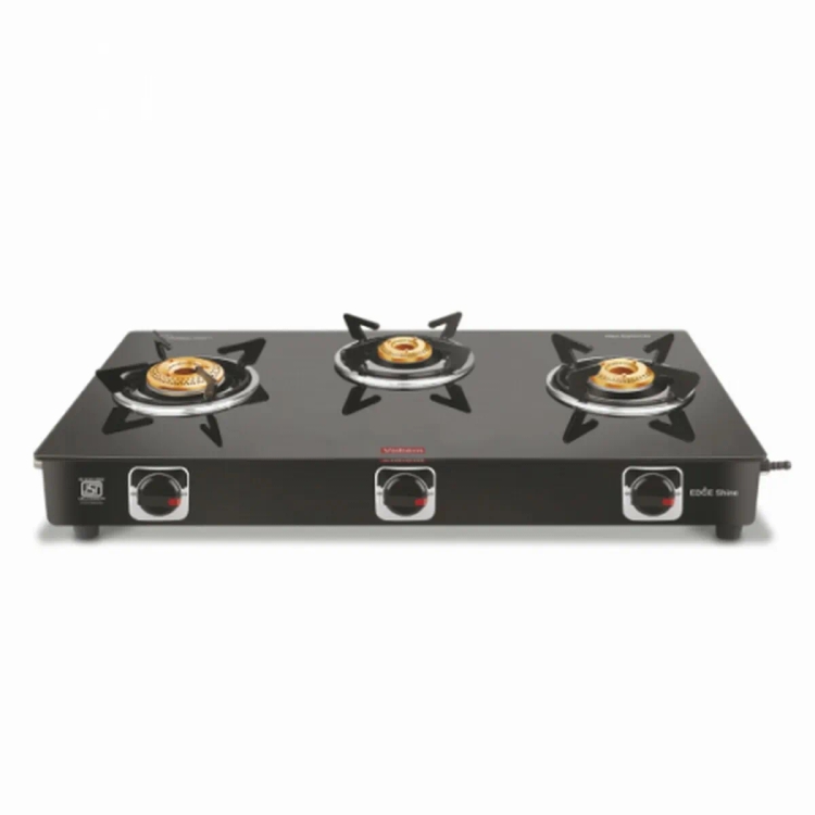 Vidiem Edge Shine 3 Burner Glass Manual Gas Stove  (3 Burners)