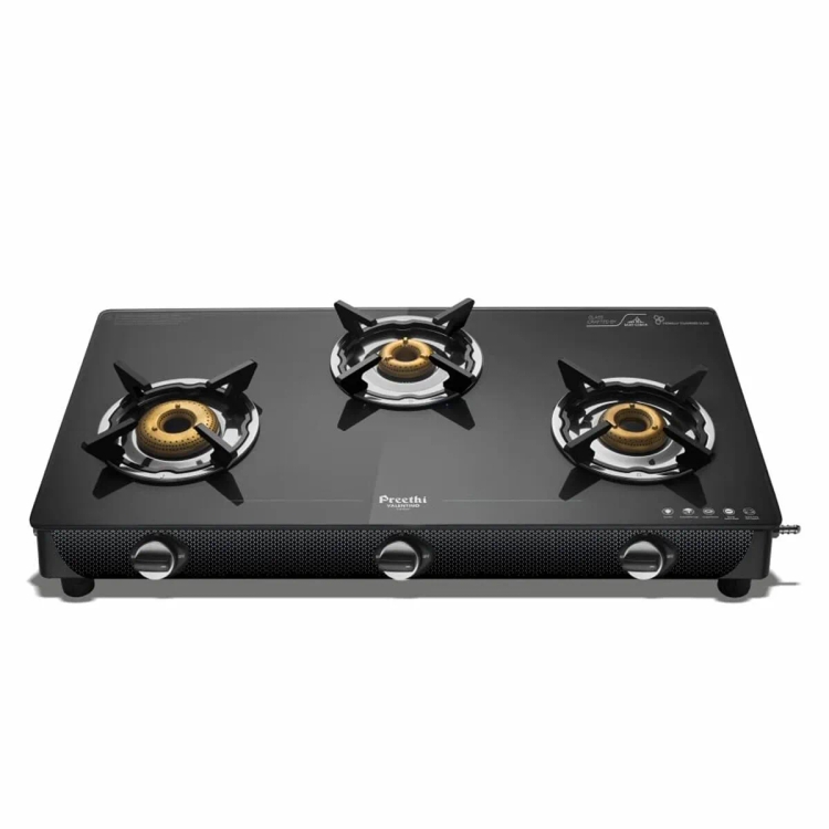 Preethi Valentino Carbon Glass Manual Gas Stove (3 Burners)