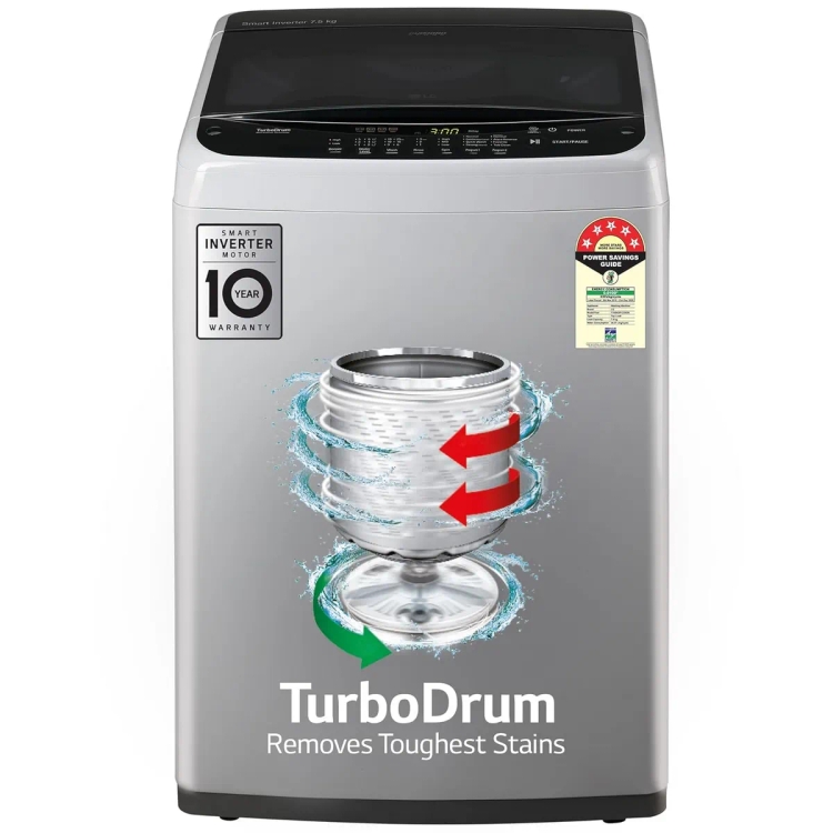 LG 7.5 kg Inverter Fully Automatic Top Load Washing Machine T75SPSF1Z Middle Free Silver