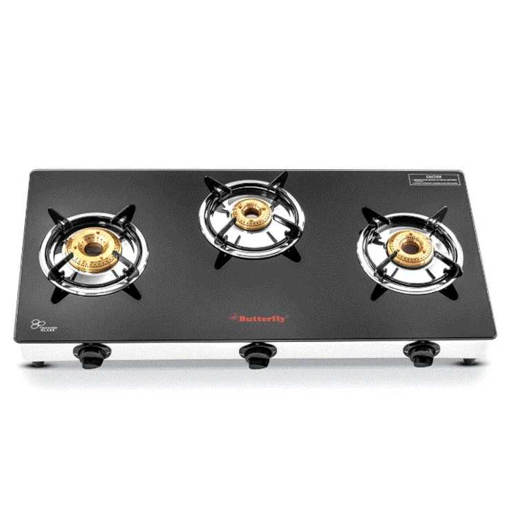 Butterfly Radiant Jumbo Glass Top 3 Burner Gas Stove Black