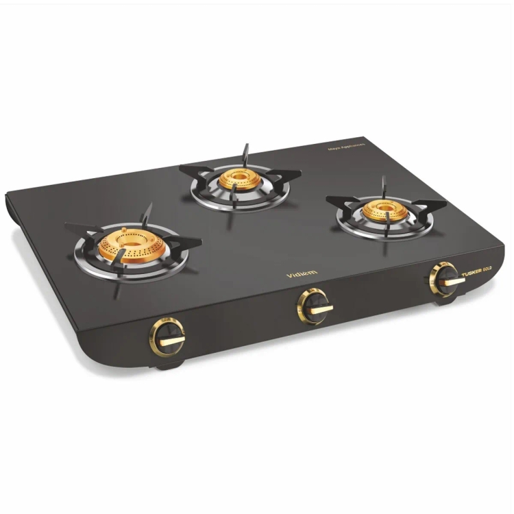Vidiem Tusker Gold Black Stainless Steel Manual Gas Stove  (3 Burners)