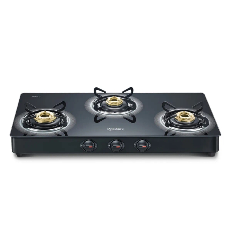 Prestige Royale Plus Toughened Glass Top Manual Gas Stove (3 Burner)