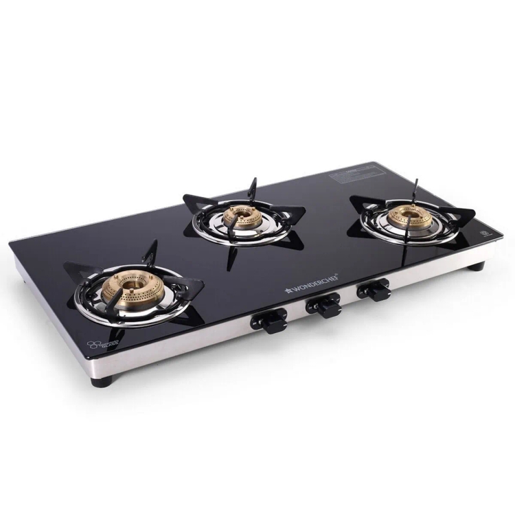 Wonderchef Duralife Slim Cooktop Glass Manual Gas Stove 3 Burner