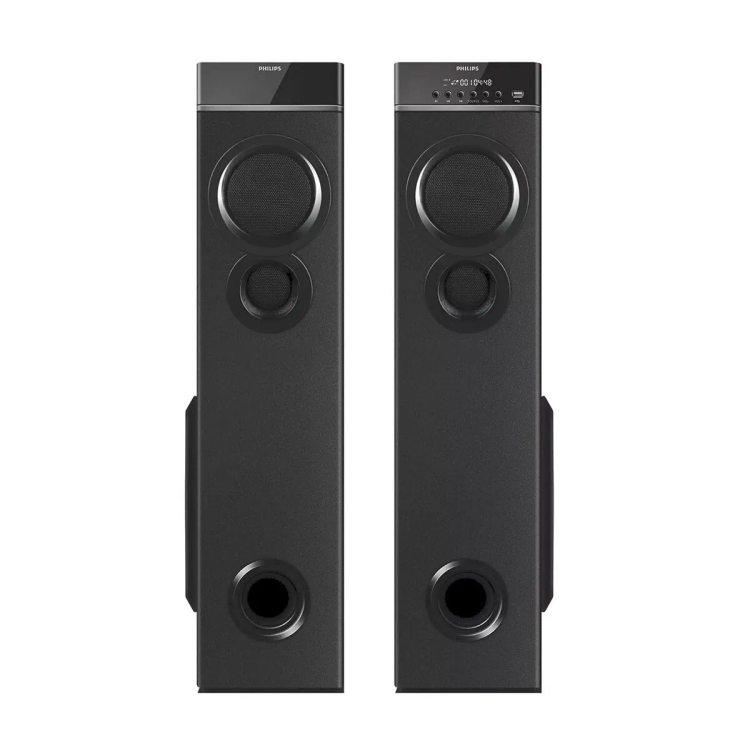 Philips Audio SPA9085 2.0CH 100W Multimedia Tower Speakers With Wireless Microphone (Black)