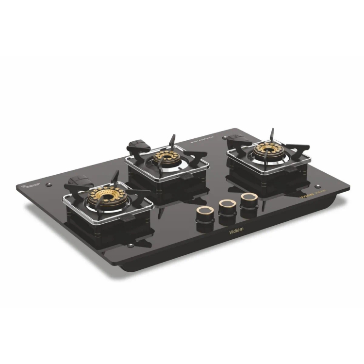 Vidiem Vogue Gas Cooktop/Hob With 10 mm Toughened Glass (3 Burner)