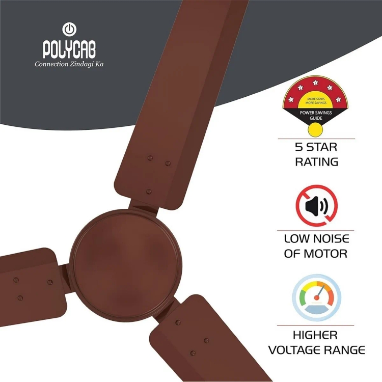 Polycab 1200mm Ceiling Fan Zoomer Luster Brown 