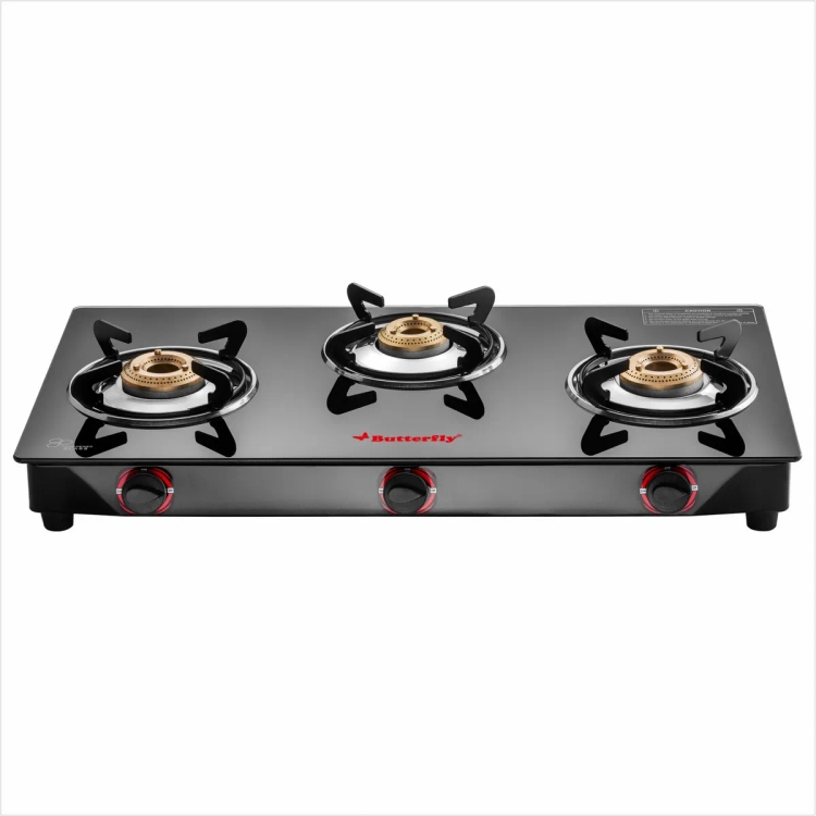 Butterfly Jet Flame Glass Manual Gas Stove  (3 Burners)