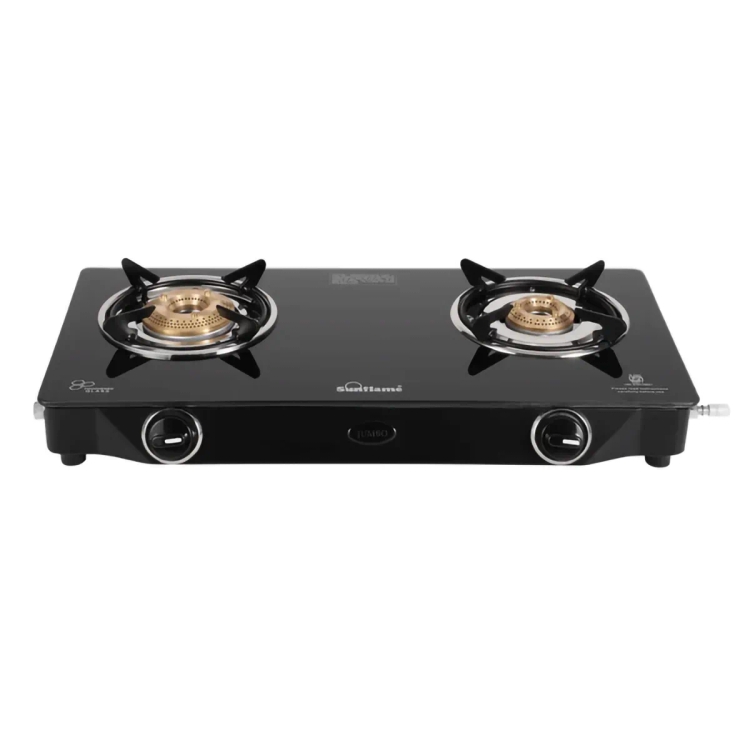 Sunflame Jumbo 2 B Manual Ignition Glass Top Gas Stove (2 Burner)