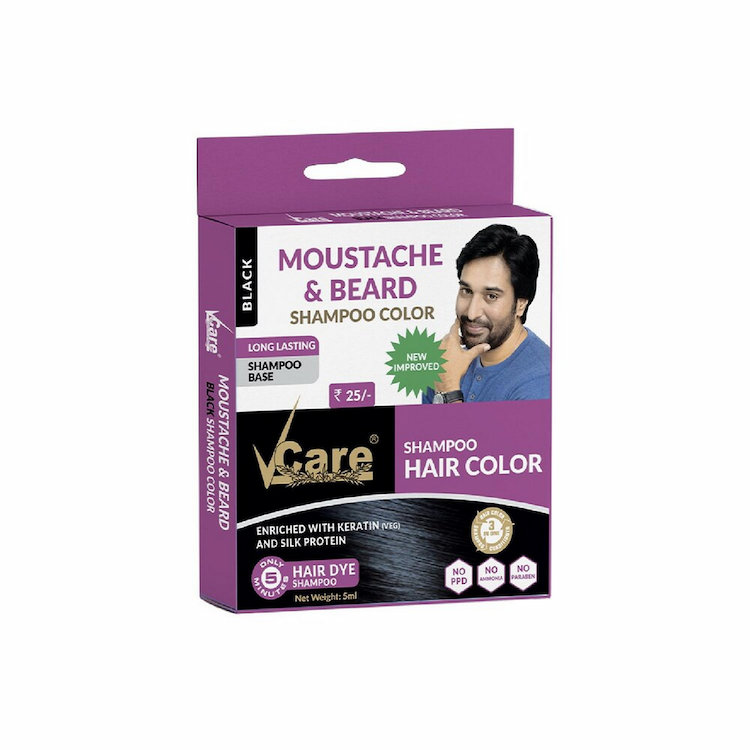 V-Care Shampoo Hair Color Black Moustach & Beard 5Ml