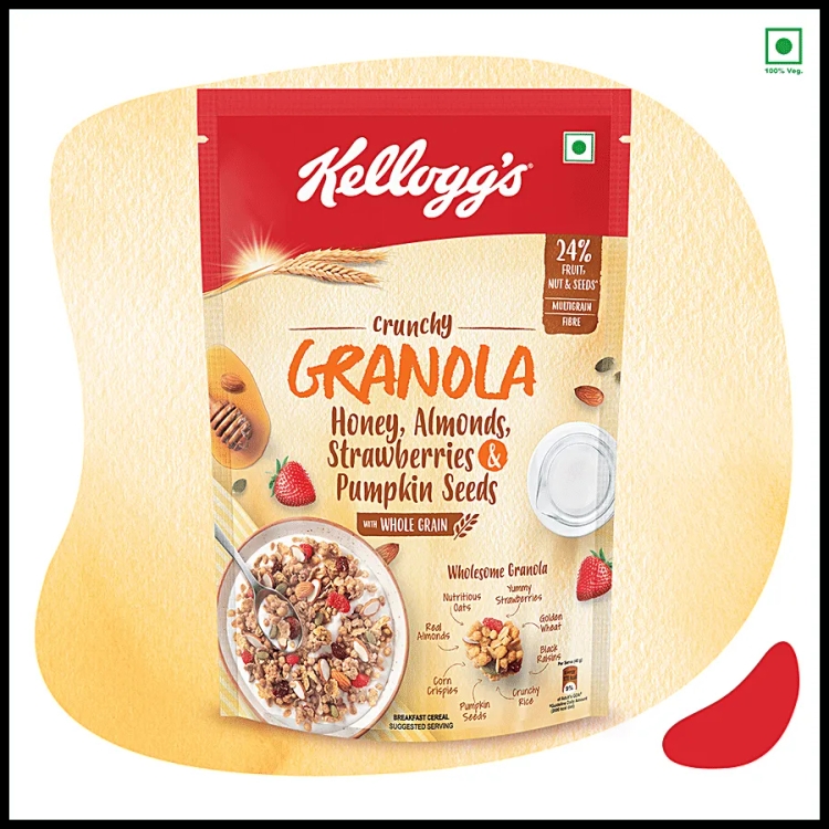 Kelloggs Crunchy Granola Honey Almonds Strawberries Pumpkin Seeds 450gm