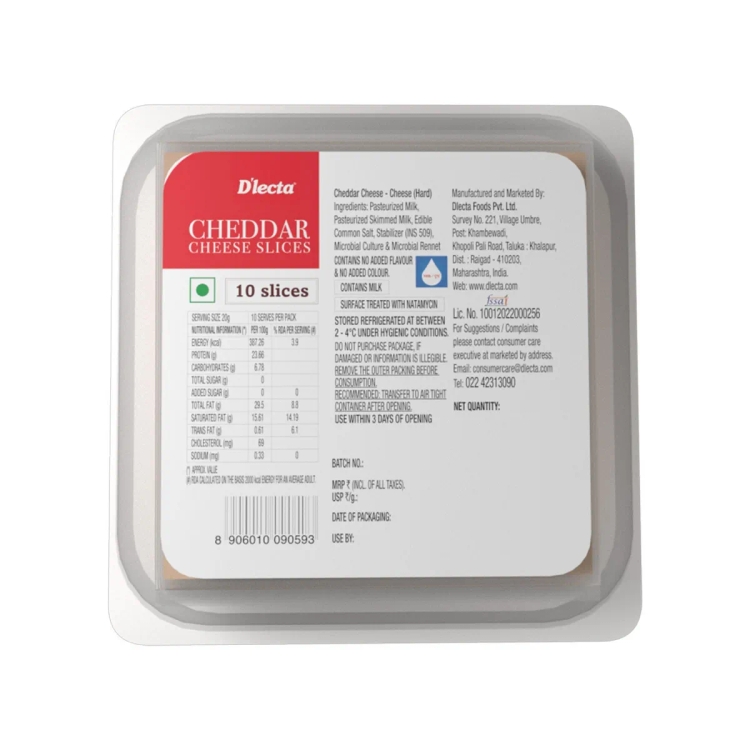 D'Lecta Natural Cheddar Slices 200g