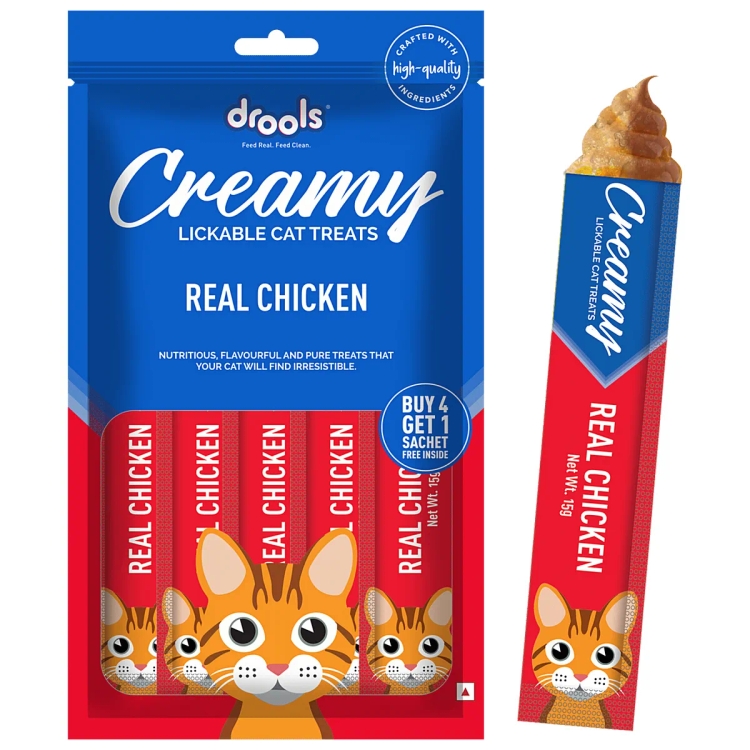Drools Creamy Lickable Cat Treat - Real Chicken 5 Sticks, 75 g