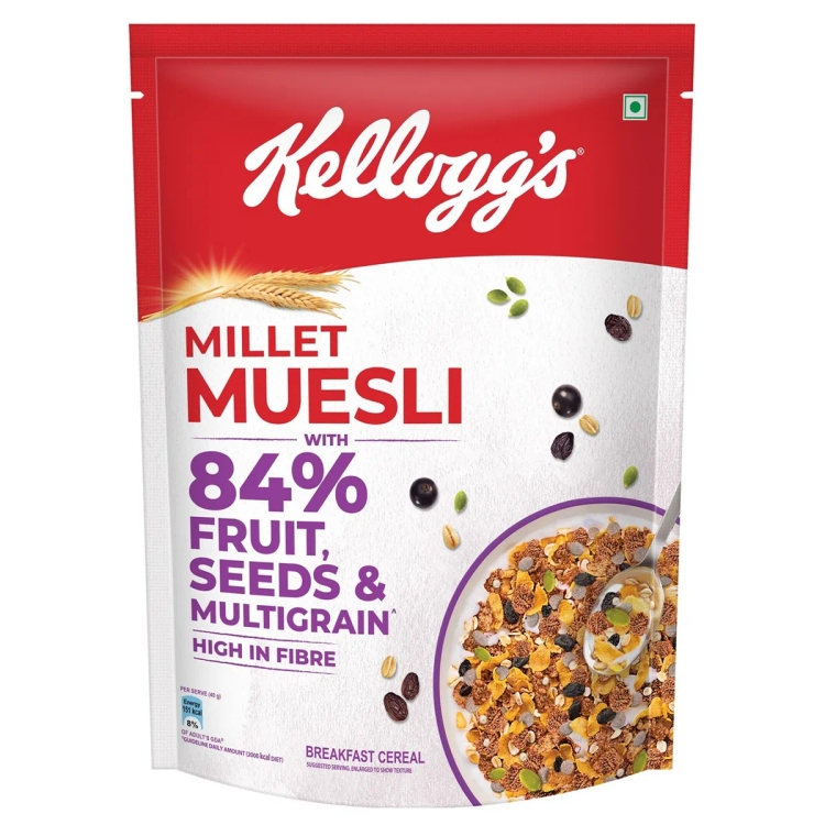 Kellogg'S Millet Muesli 84% Fruit, Seed & Multigrain Pouch 500G
