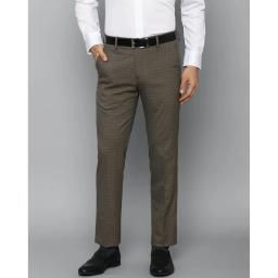Louis Philippe Men Slim Fit Brown Check Fromal Trousers