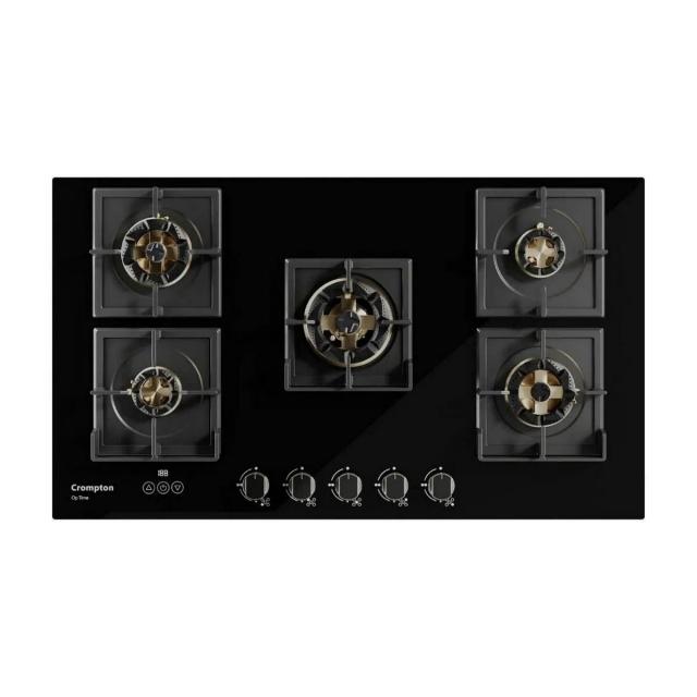 Crompton Built-In Gas Hob Optime Full Brass 90cm 5 Burners Midnight Black - HOB-OPFBTI900-MBL